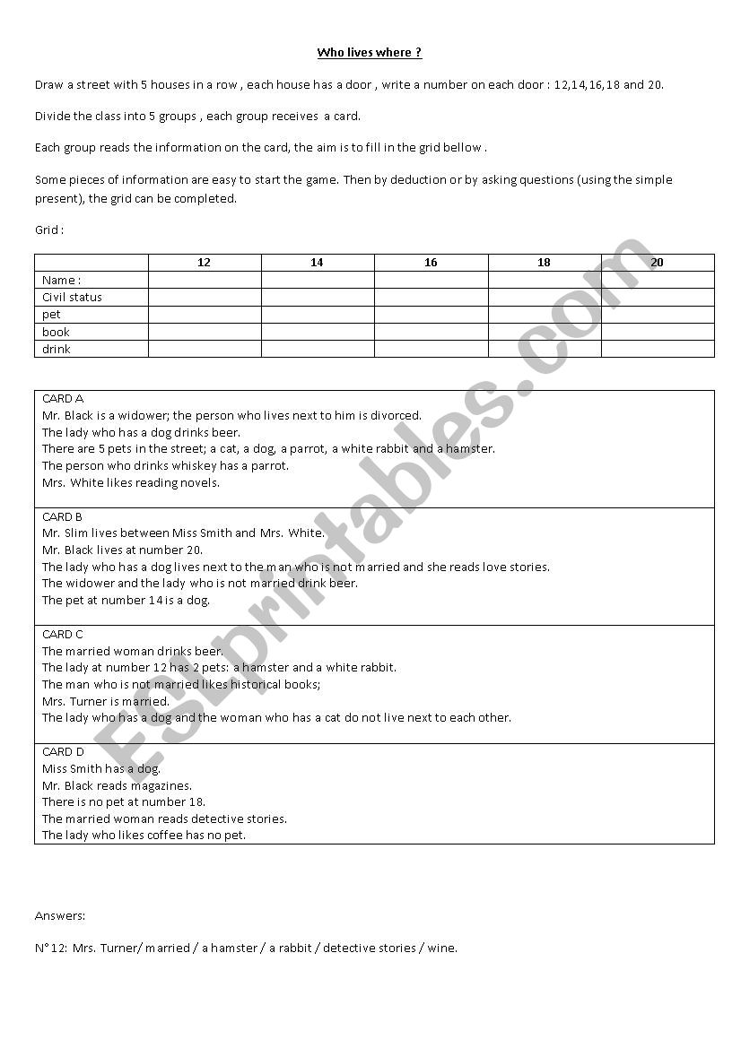 Who lives where? worksheet