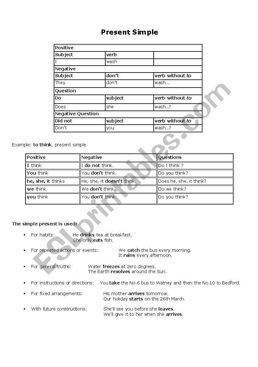 Present Tenses worksheet