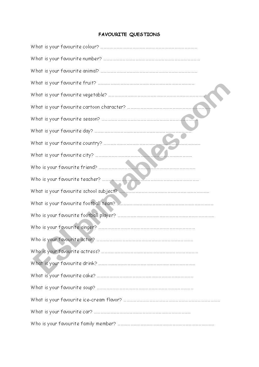 Asking Favourites worksheet