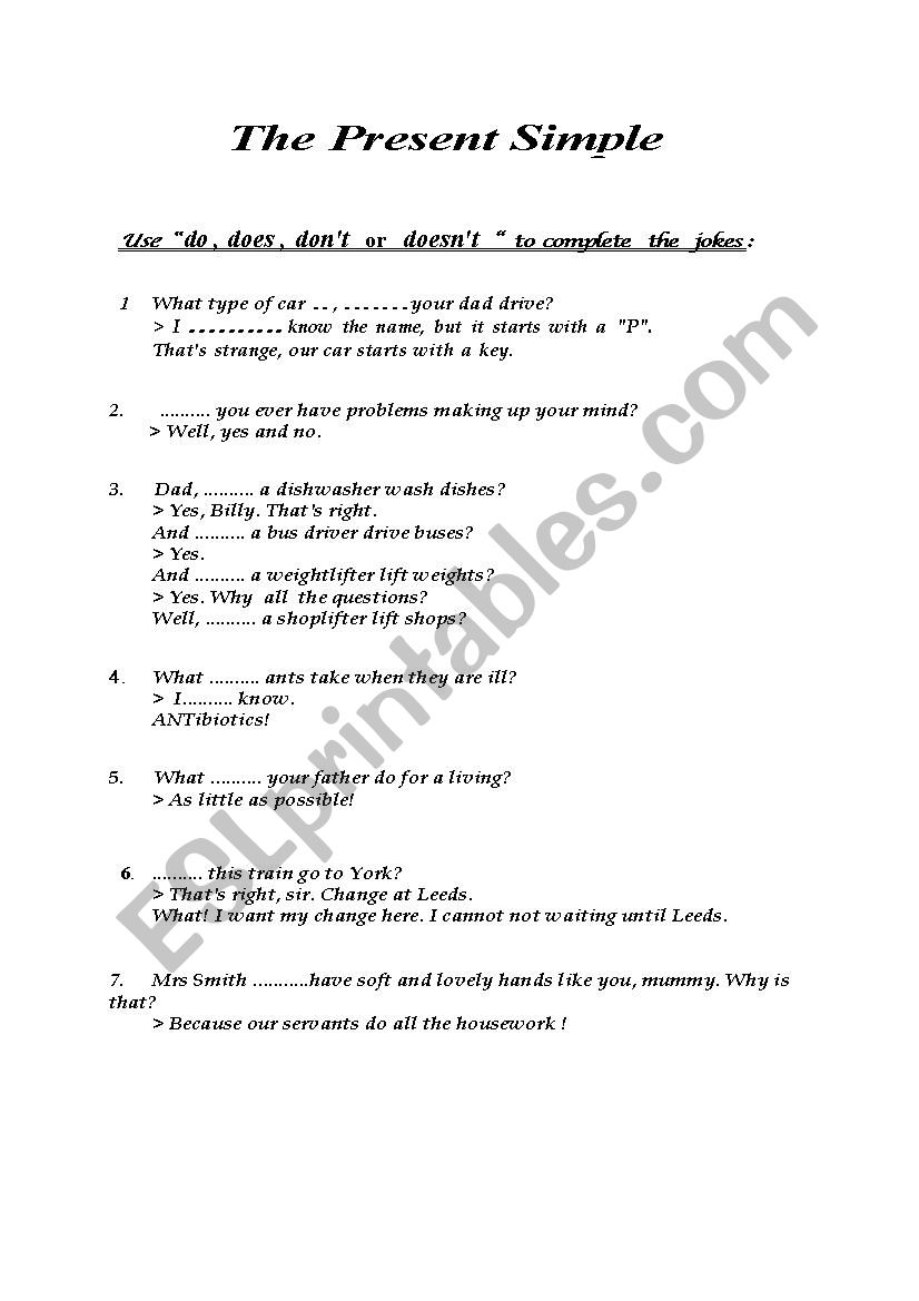 the present simple - ESL worksheet by teacher63