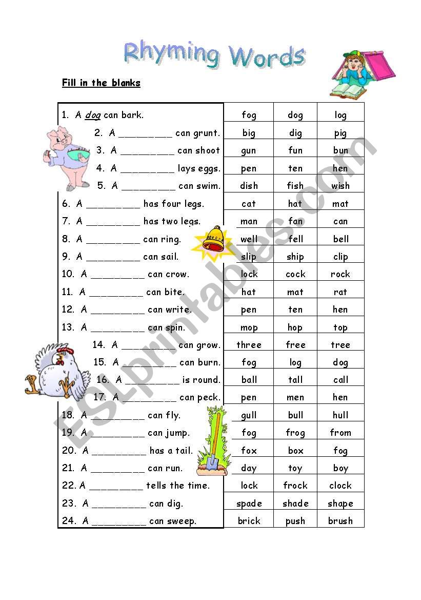 Rhyming Words ESL Worksheet By Elaineabela1