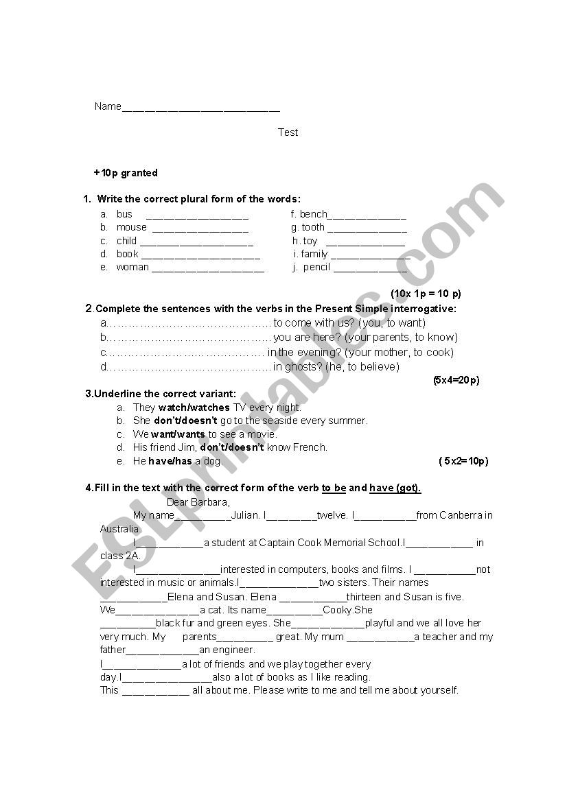 test -revision worksheet