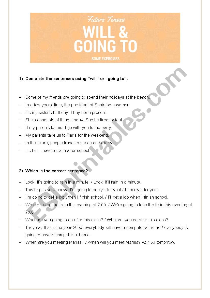 Future: will or going to? worksheet