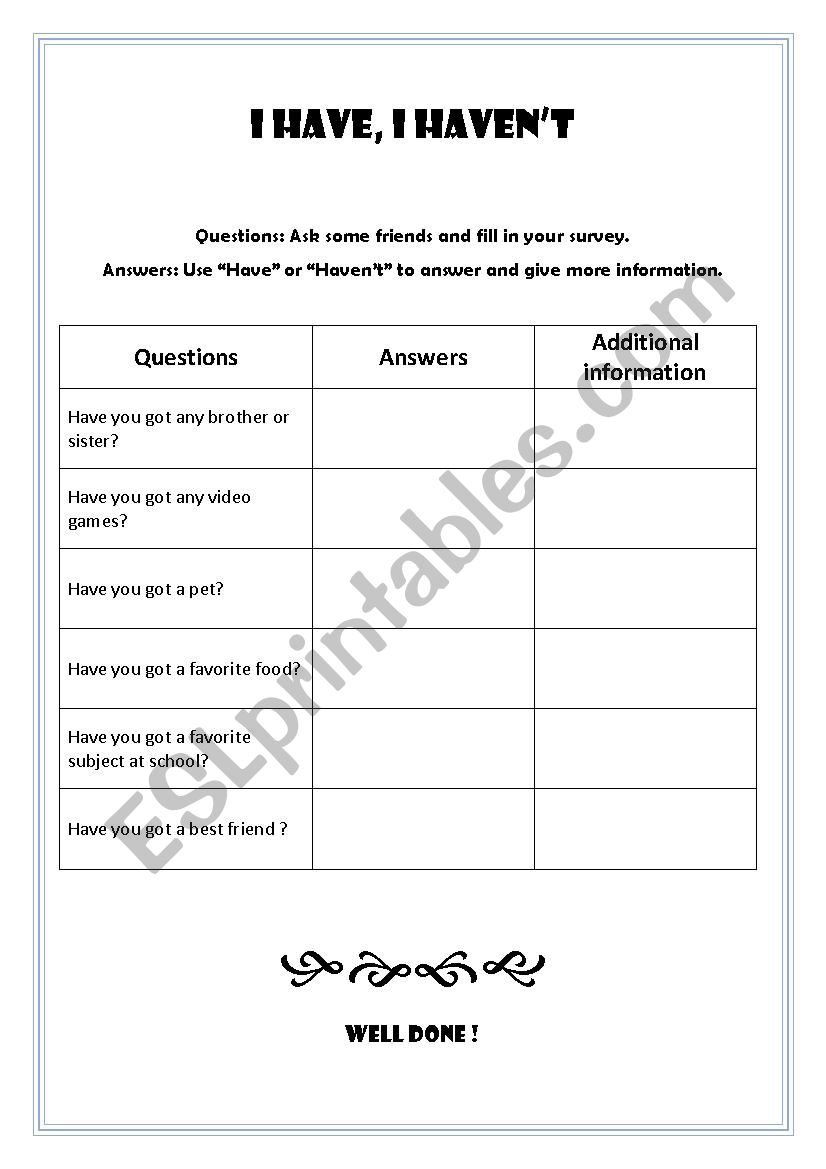 I have, Ihaven´t - ESL worksheet by blue_p