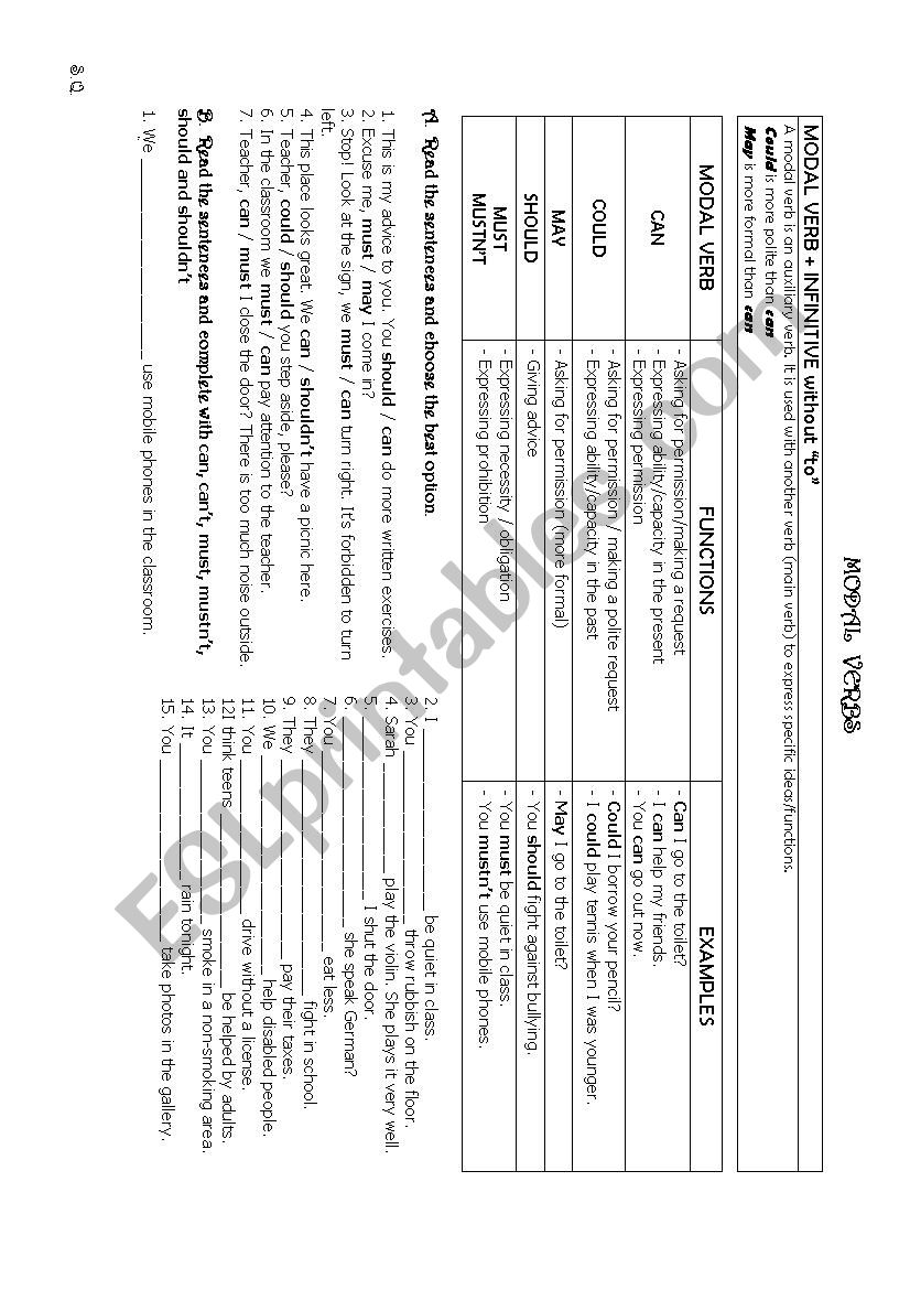 Modal Verbs worksheet