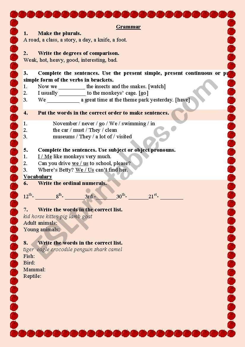 TEST for the 5-th formers worksheet