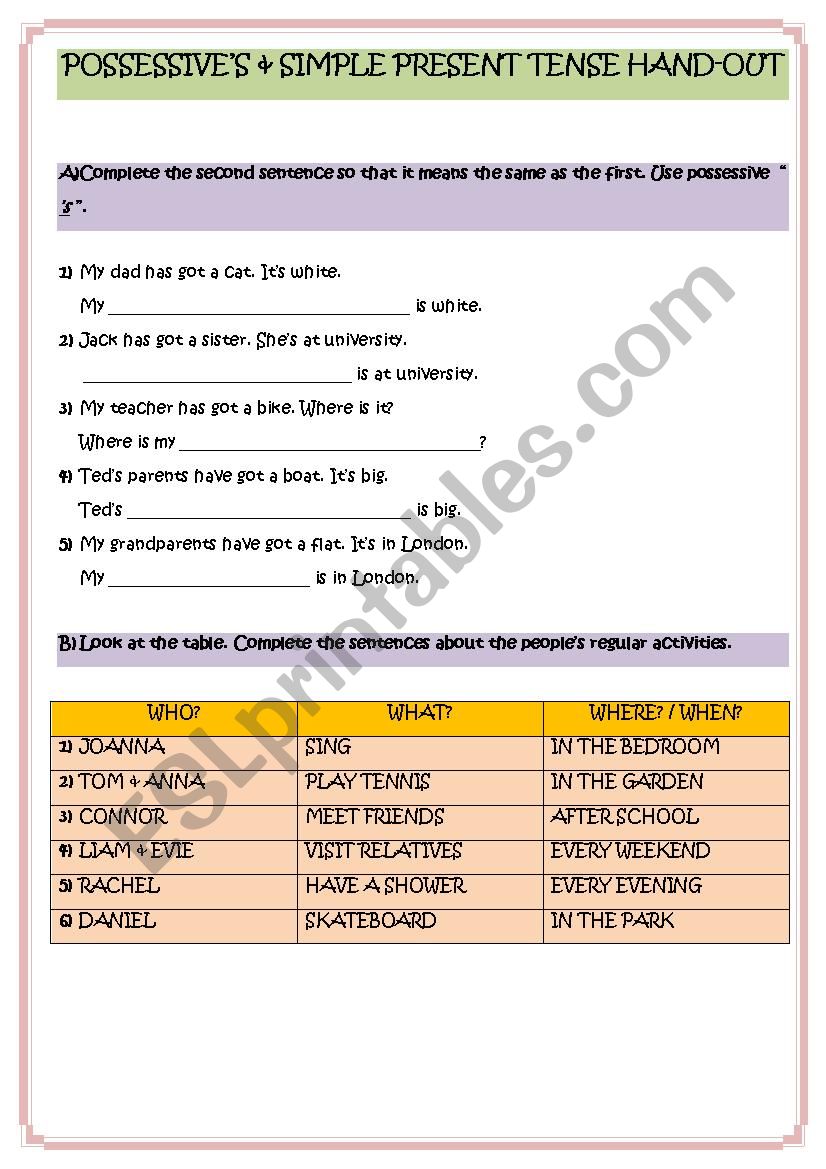 Possessive s and Simple Present Tense