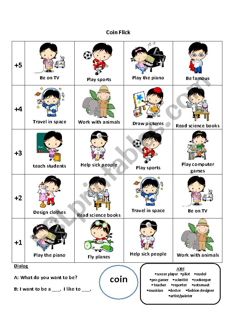 Jobs Coin Flick worksheet