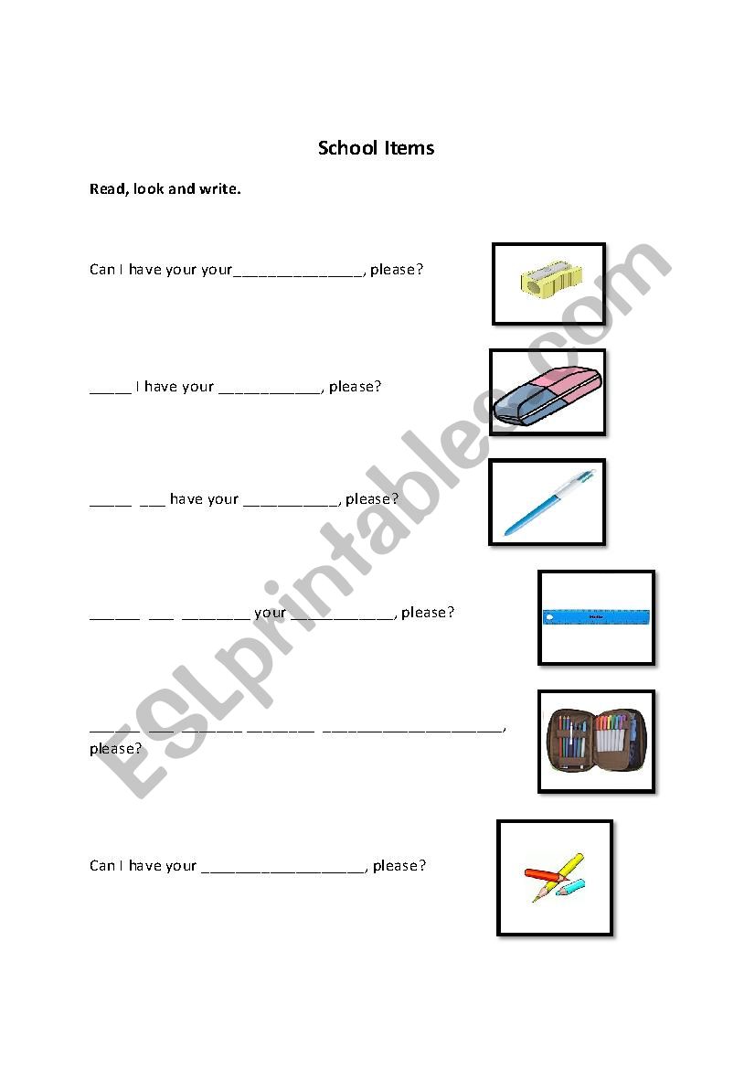 Can I have...? School Items worksheet