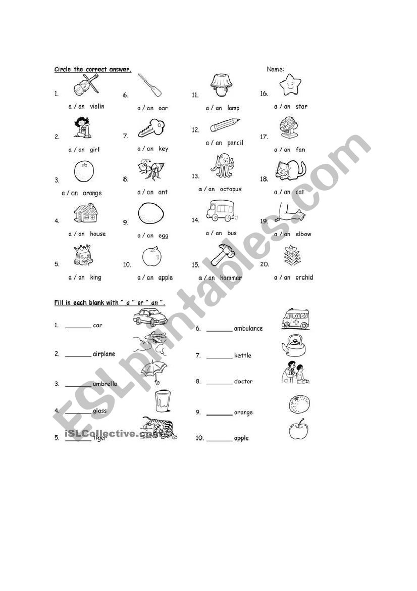 articles worksheet