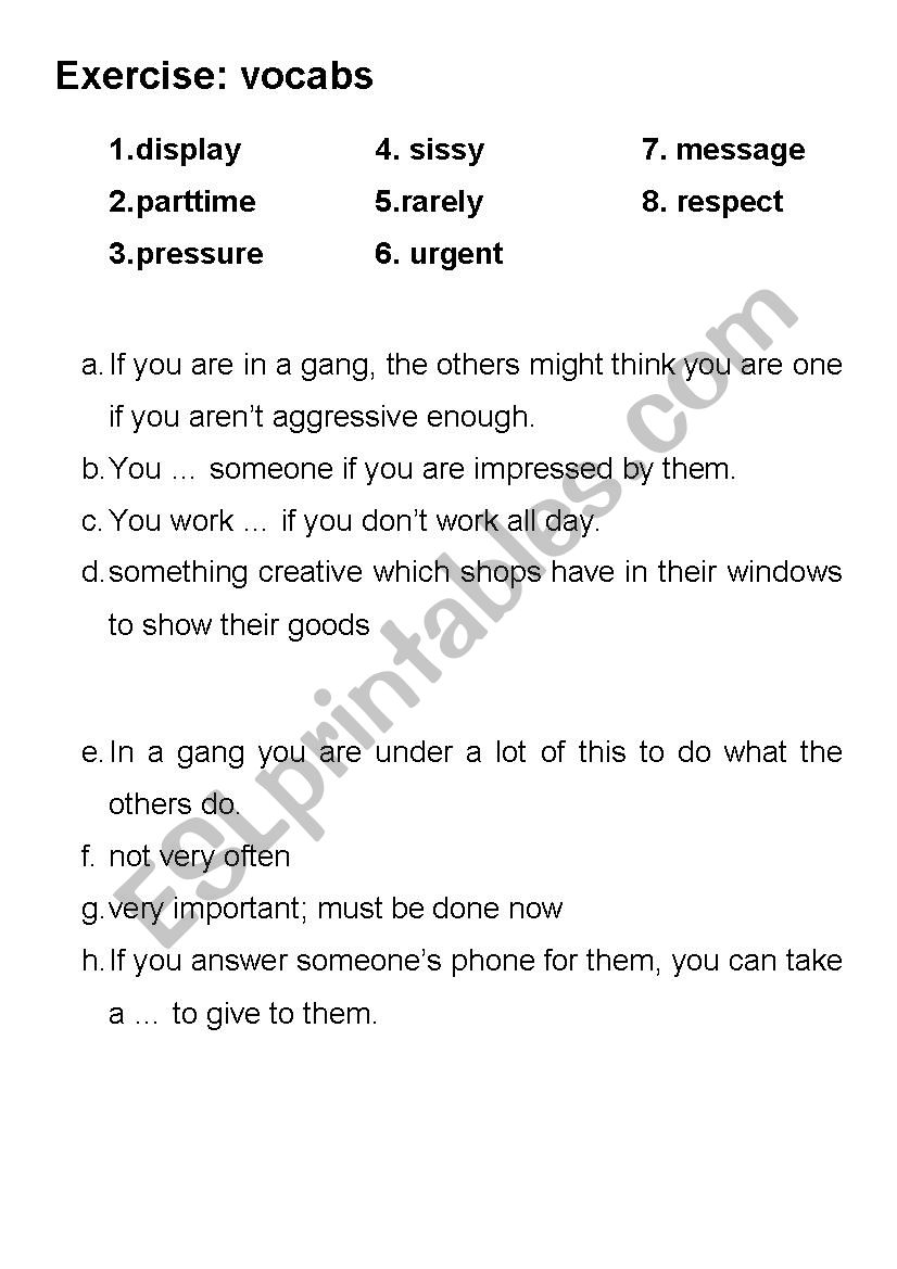 Exercise words about gangs in the city