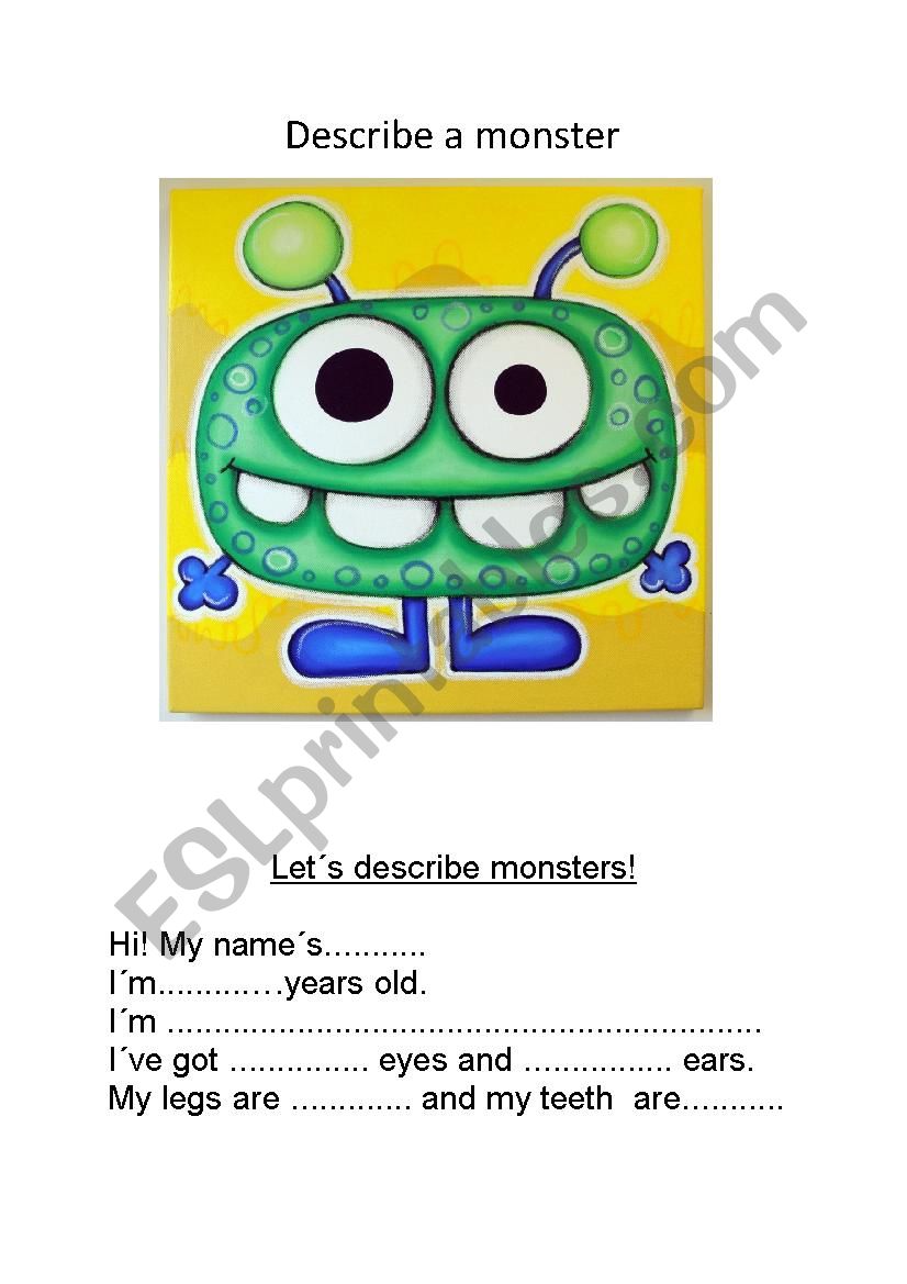 Describe A Monster ESL Worksheet By Ellii