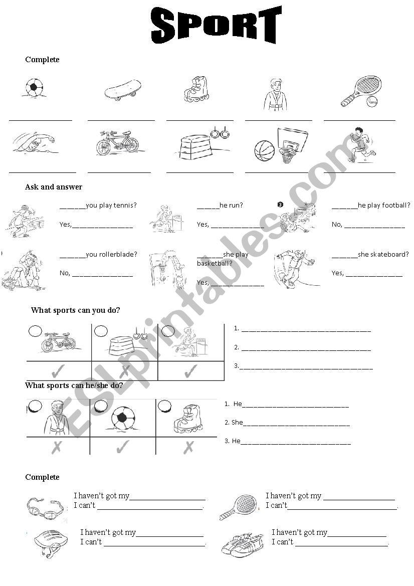 Sport Can Can´t - Esl Worksheet By Anezob