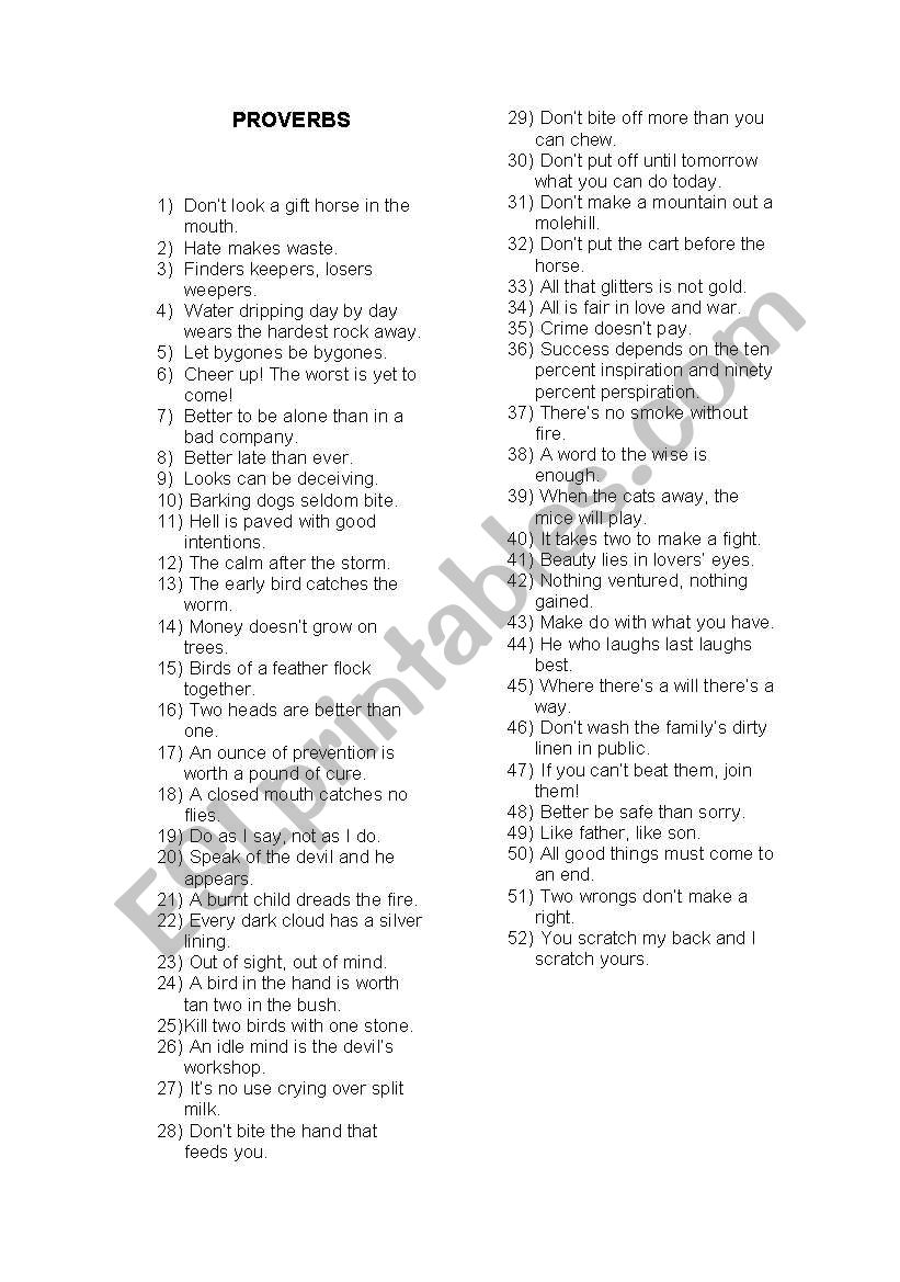 Proverbs worksheet