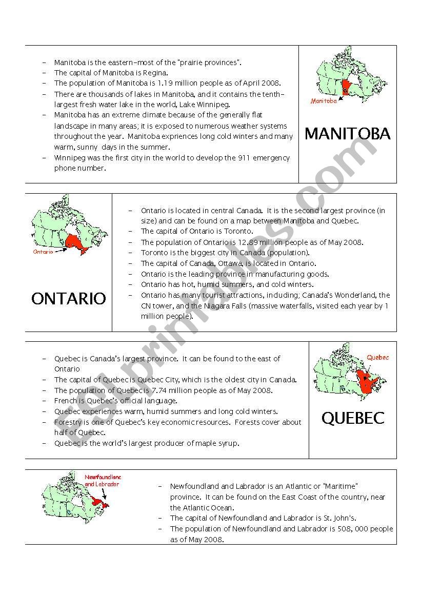 Handout of Canadian Provinces and Territories 2/3