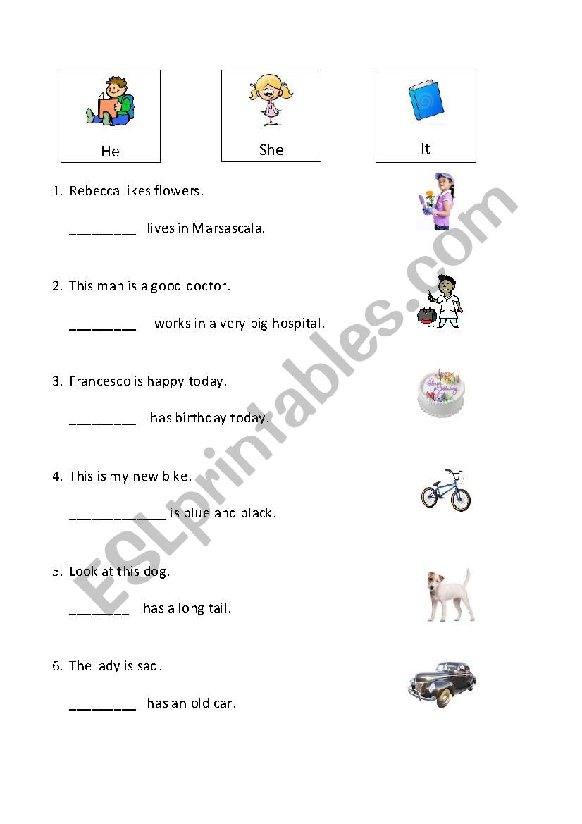 He, she or it worksheet