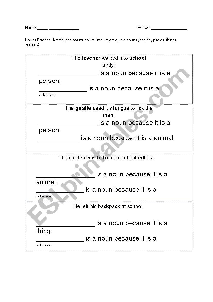 Nouns- Justifying why a word is a noun