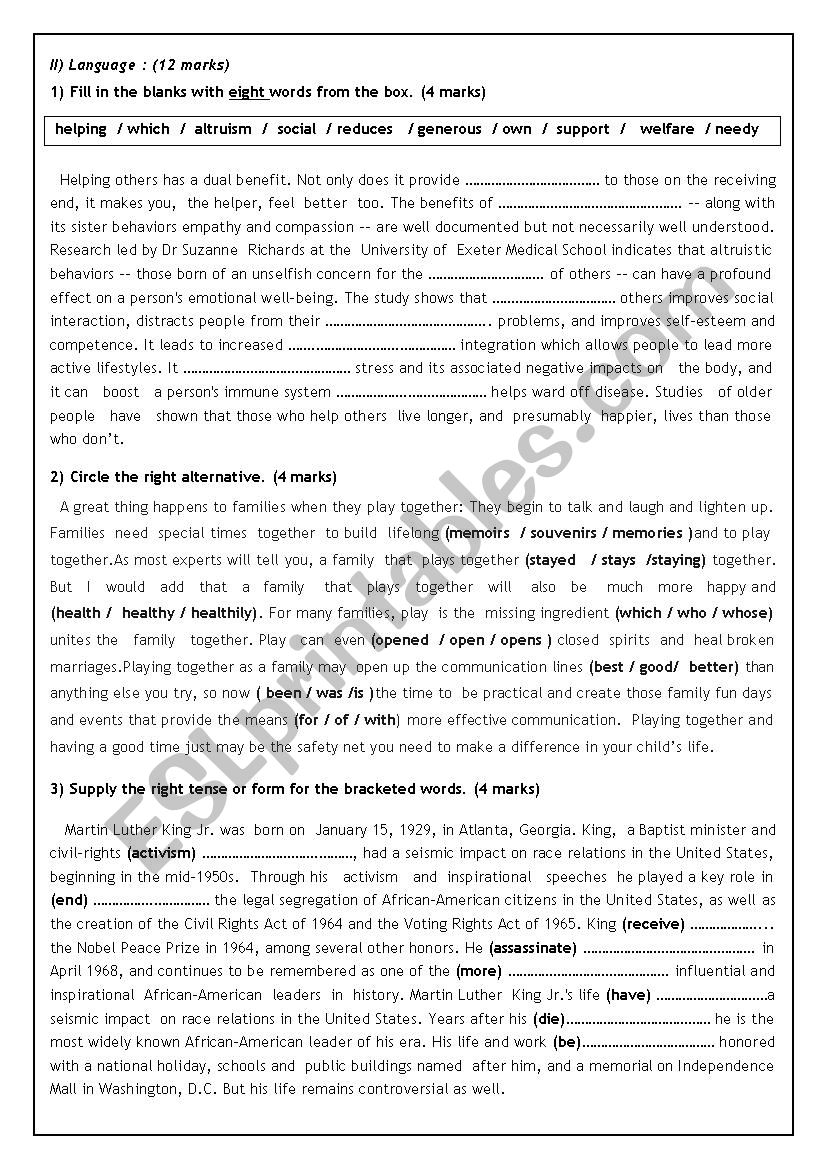 Mid-Semester Test N°1 (3rd form) - ESL worksheet by wafouta