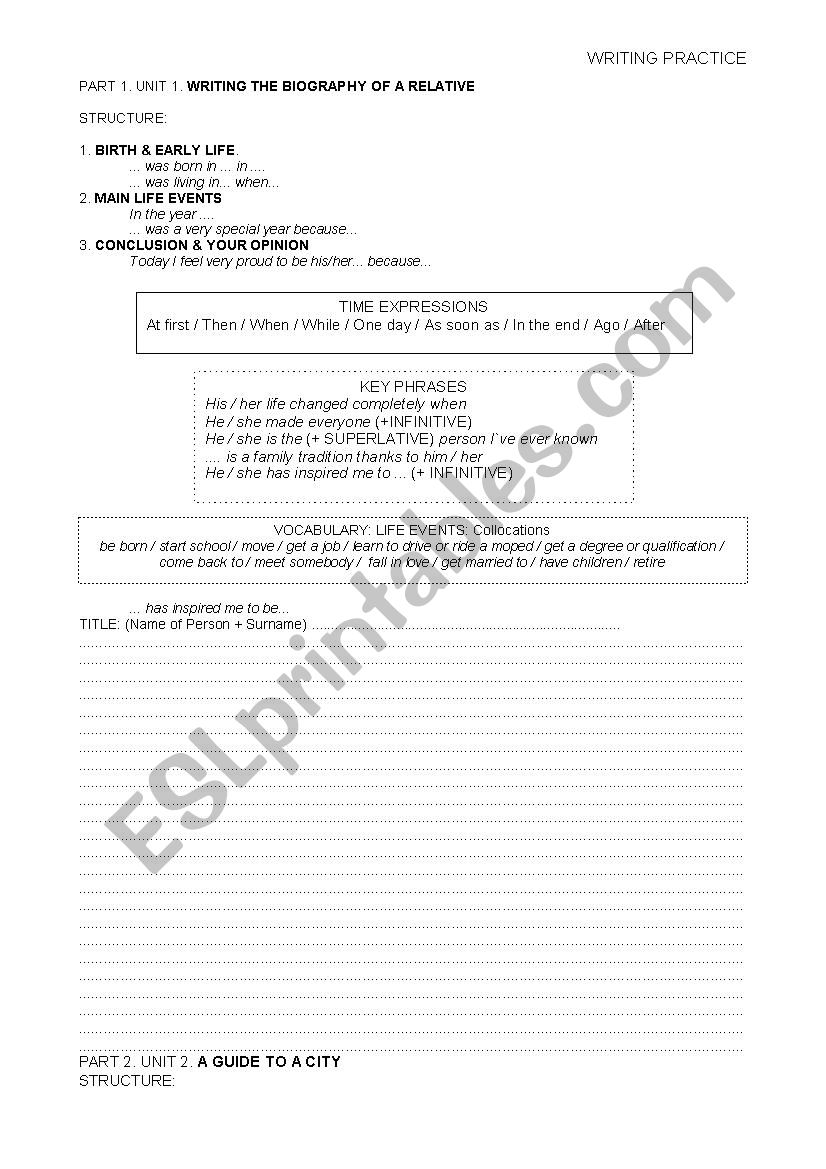 HOW TO WRITE A BIOGRAPHY worksheet