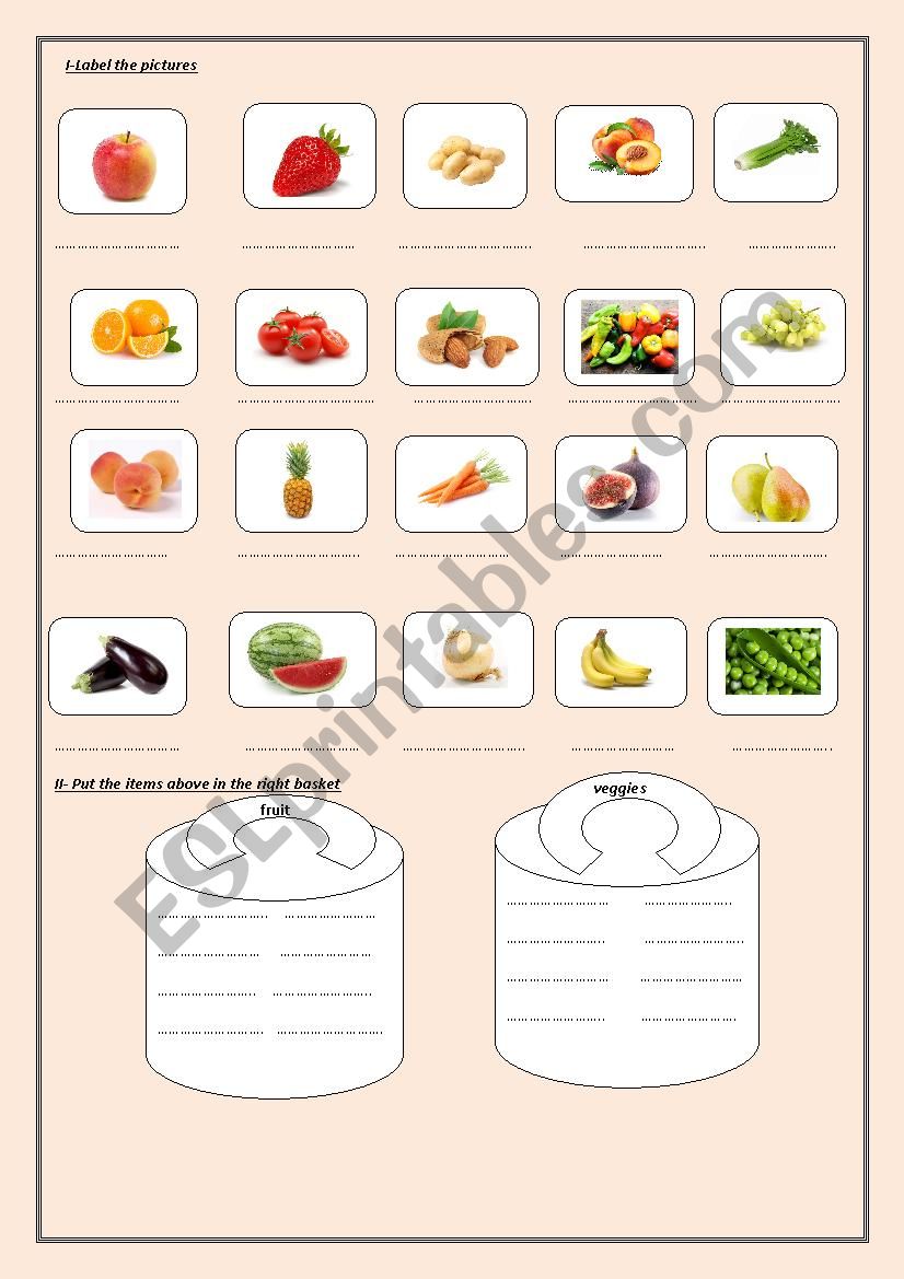fruit and veggies worksheet