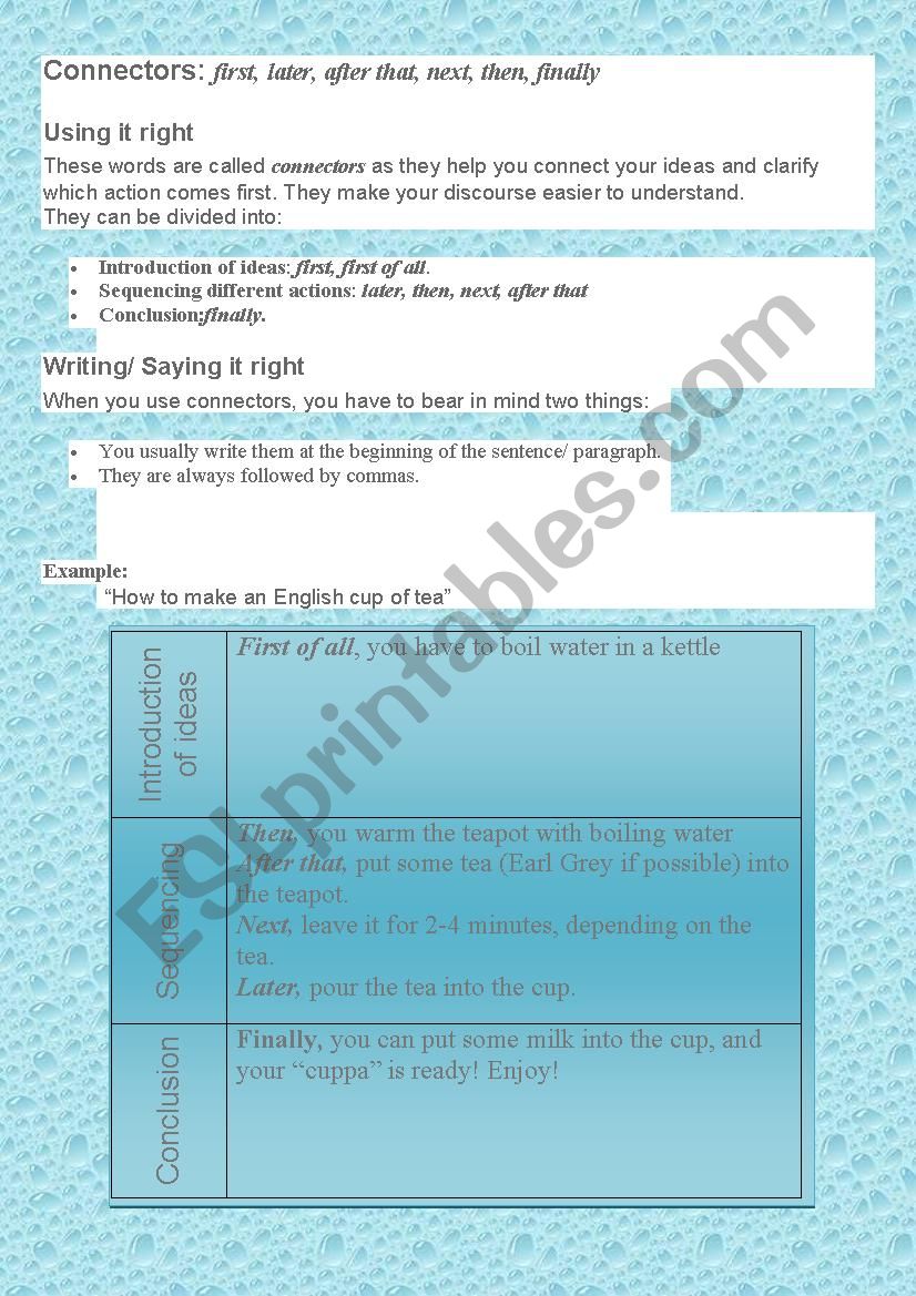 connectors worksheet