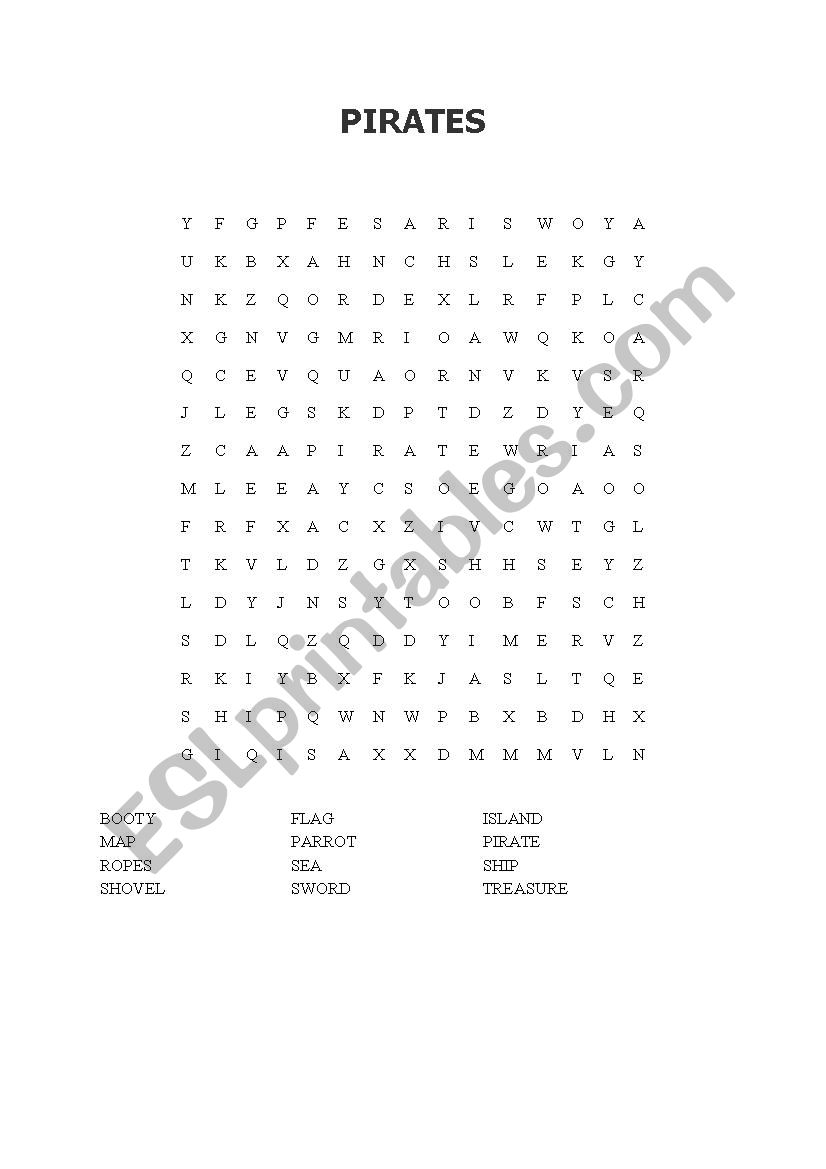 Pirates word search worksheet