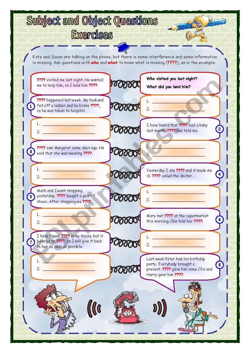 Subject And Object Questions Exercises 06 08 08 ESL Worksheet By Mpotb