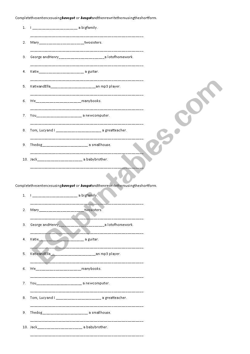 Have got vs. has got (long and short forms)