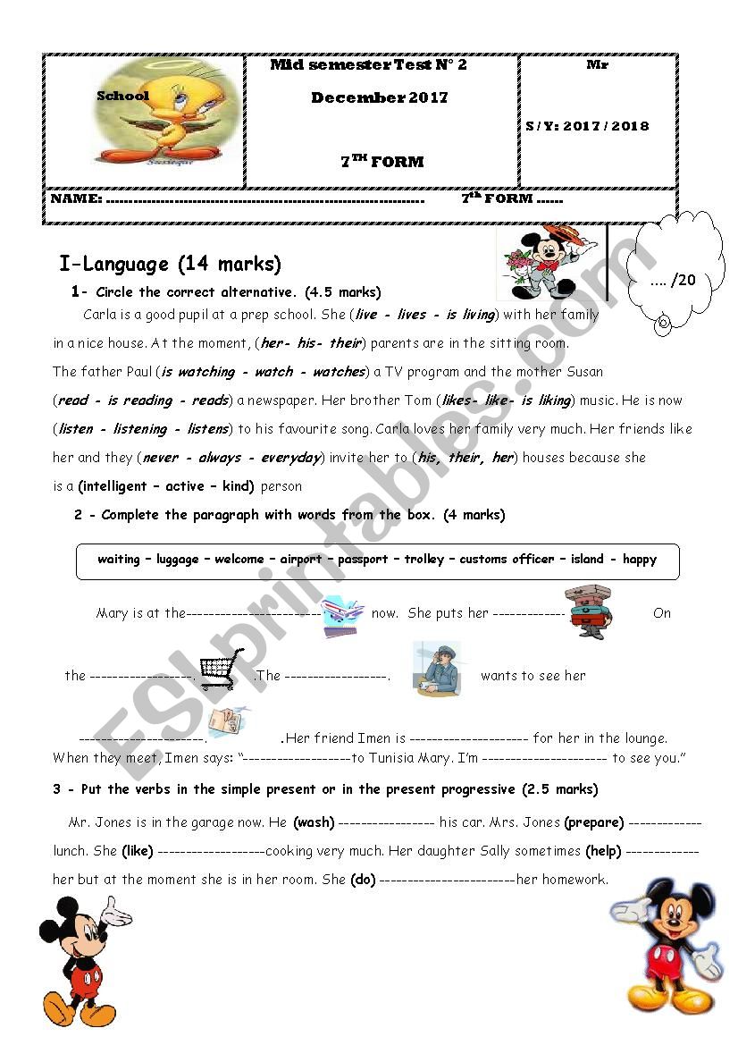 MID SEMESTER TEST N 2 7TH FORM