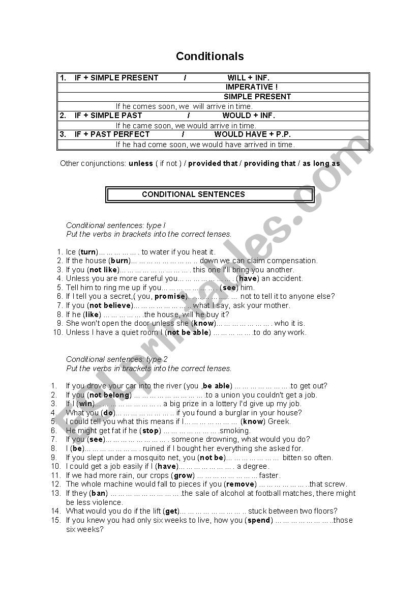 CONDITIONALS - ESL worksheet by pilarla