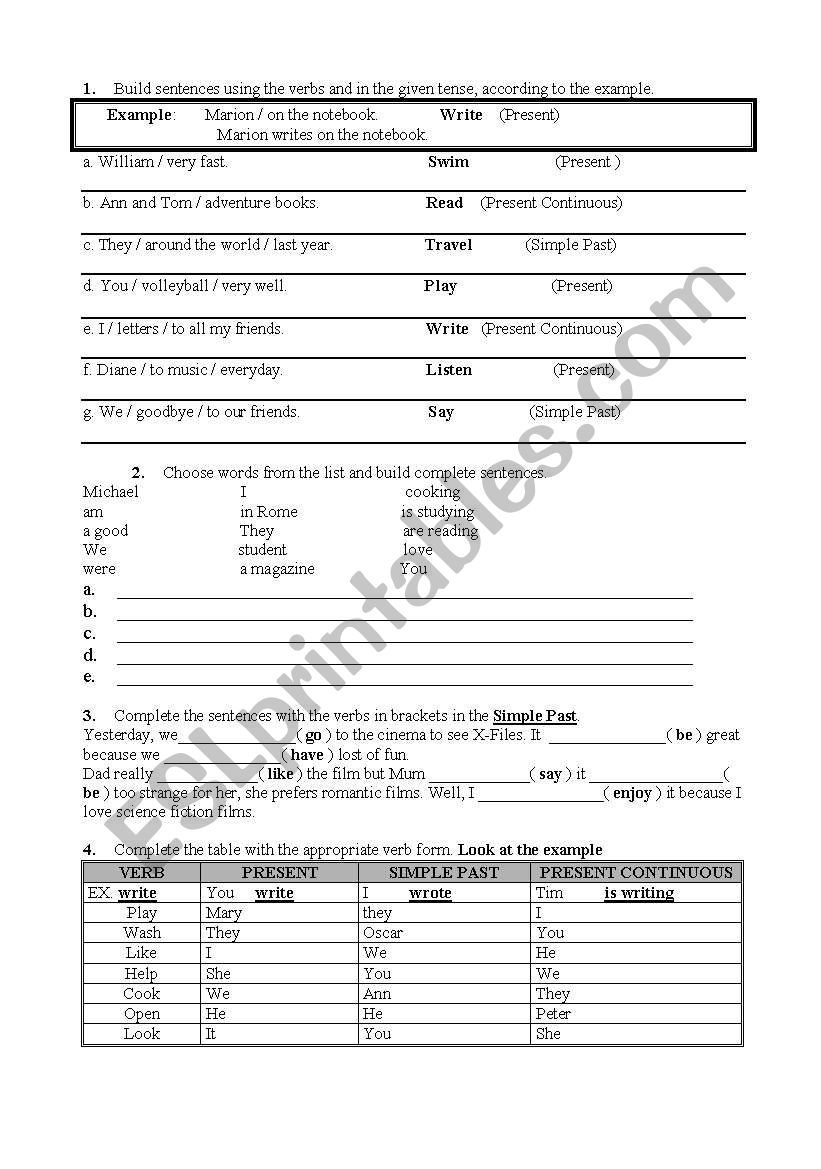 Grammar test worksheet