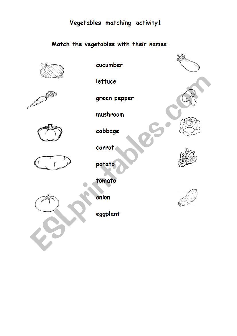 vegetables matching1 worksheet