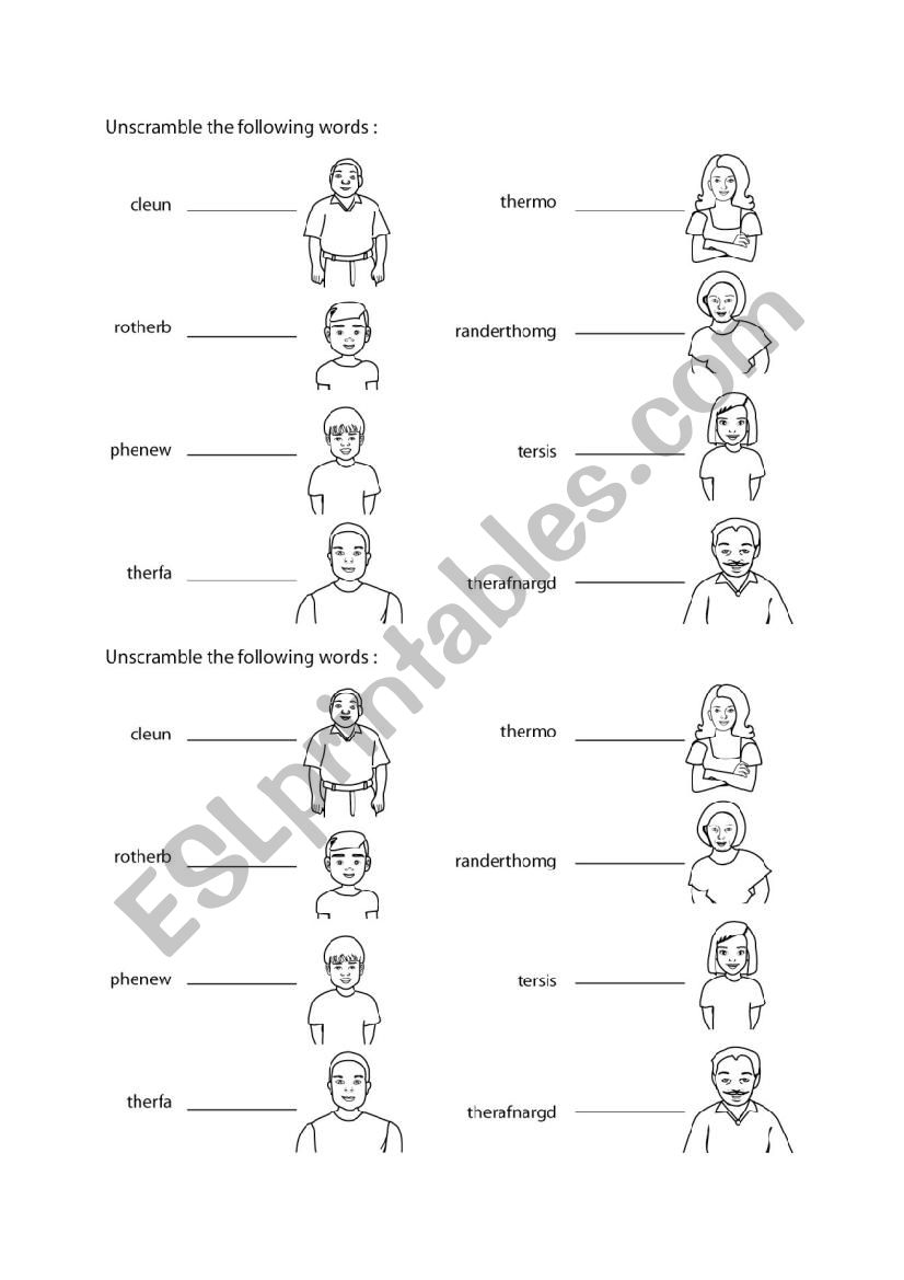 Family Member worksheet