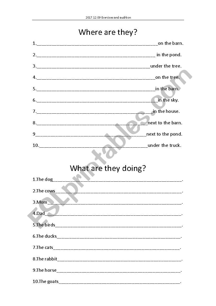 On the farm (audition) worksheet