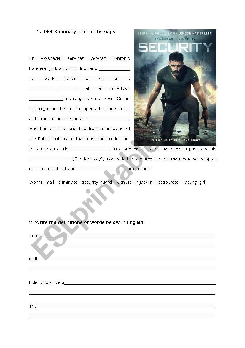 Movie worksheet - Security (with Antonio Banderas)