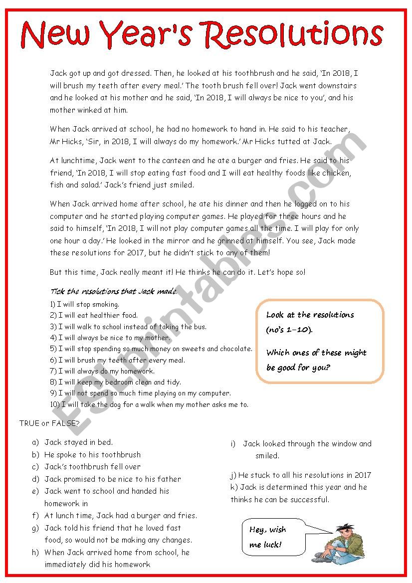 New Year´s Resolutions - ESL worksheet by cunliffe