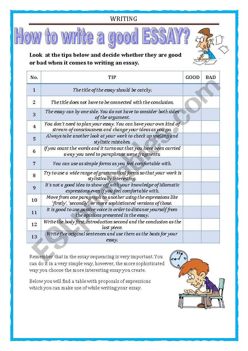 essay writing worksheets for college students