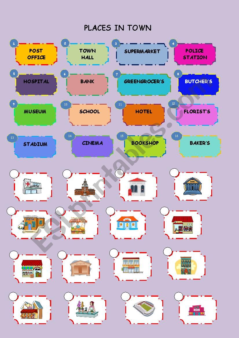 Places in Town - ESL worksheet by ruxa80