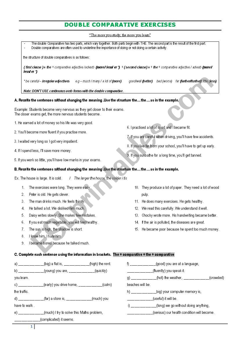 Double Comparatives 1 worksheet