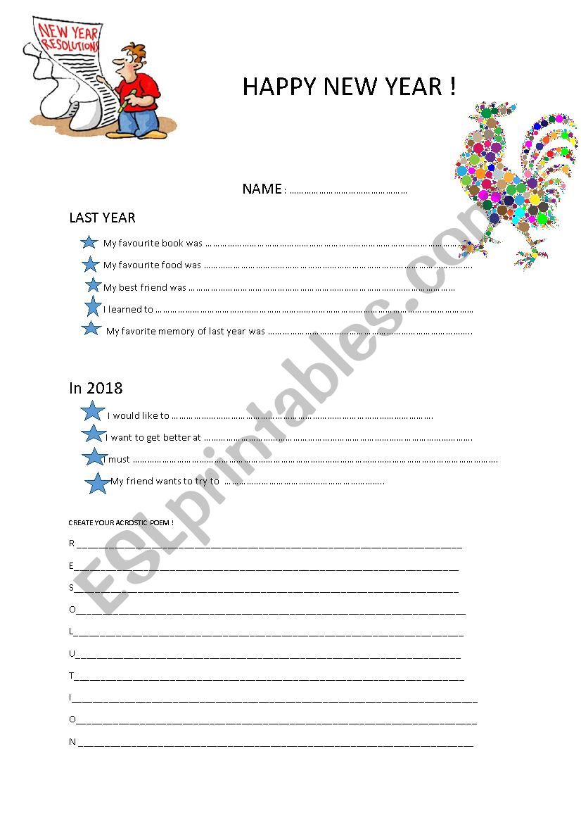 HAPPY NEW YEAR TO CELEBRATE 2017 AND 2018 - ESL worksheet by BOCCORO60