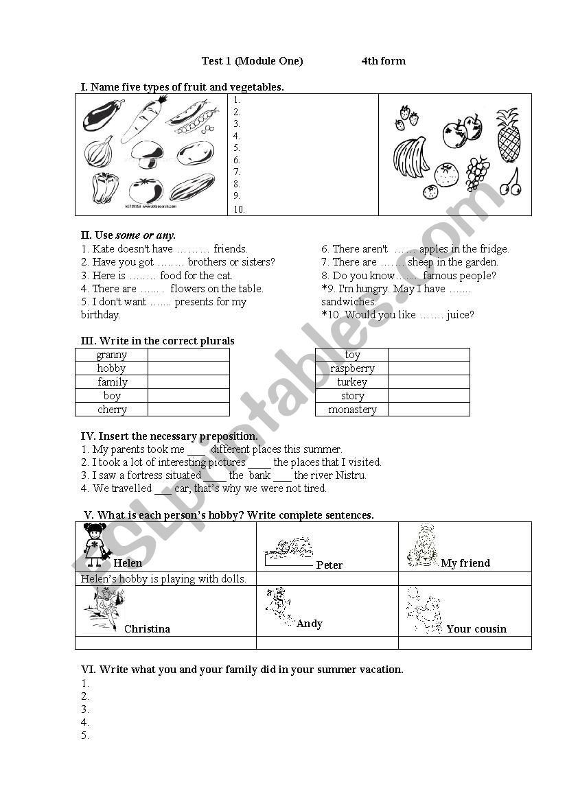 Elementary test worksheet