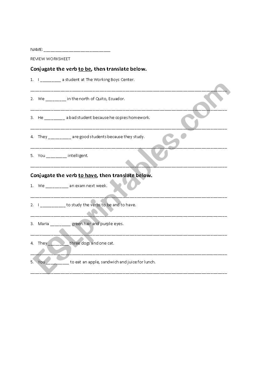 To be and to have review worksheet
