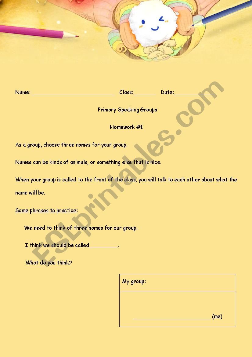 Speaking groups activity 1 worksheet