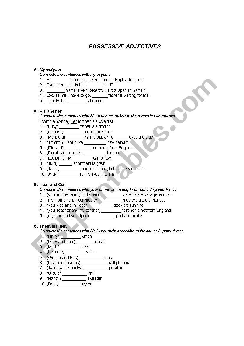 Possessive Adjectives worksheet