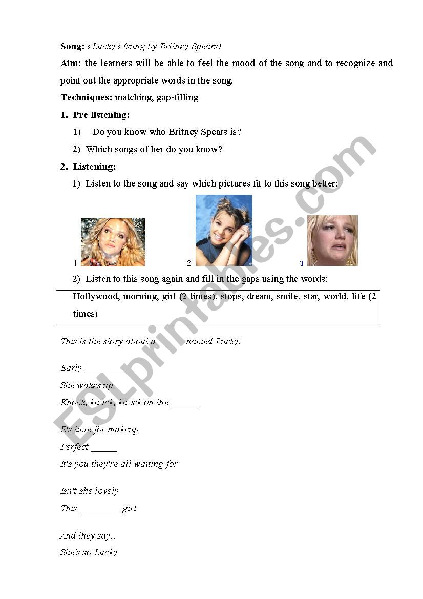 Lucky- Britney worksheet