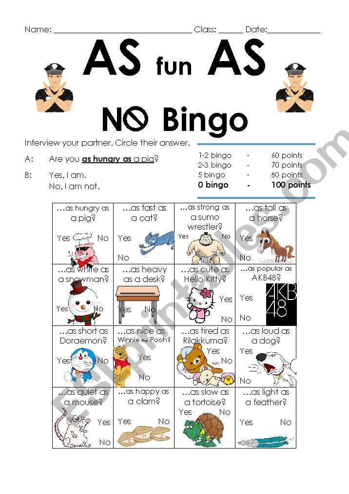 As Fun As No Bingo worksheet