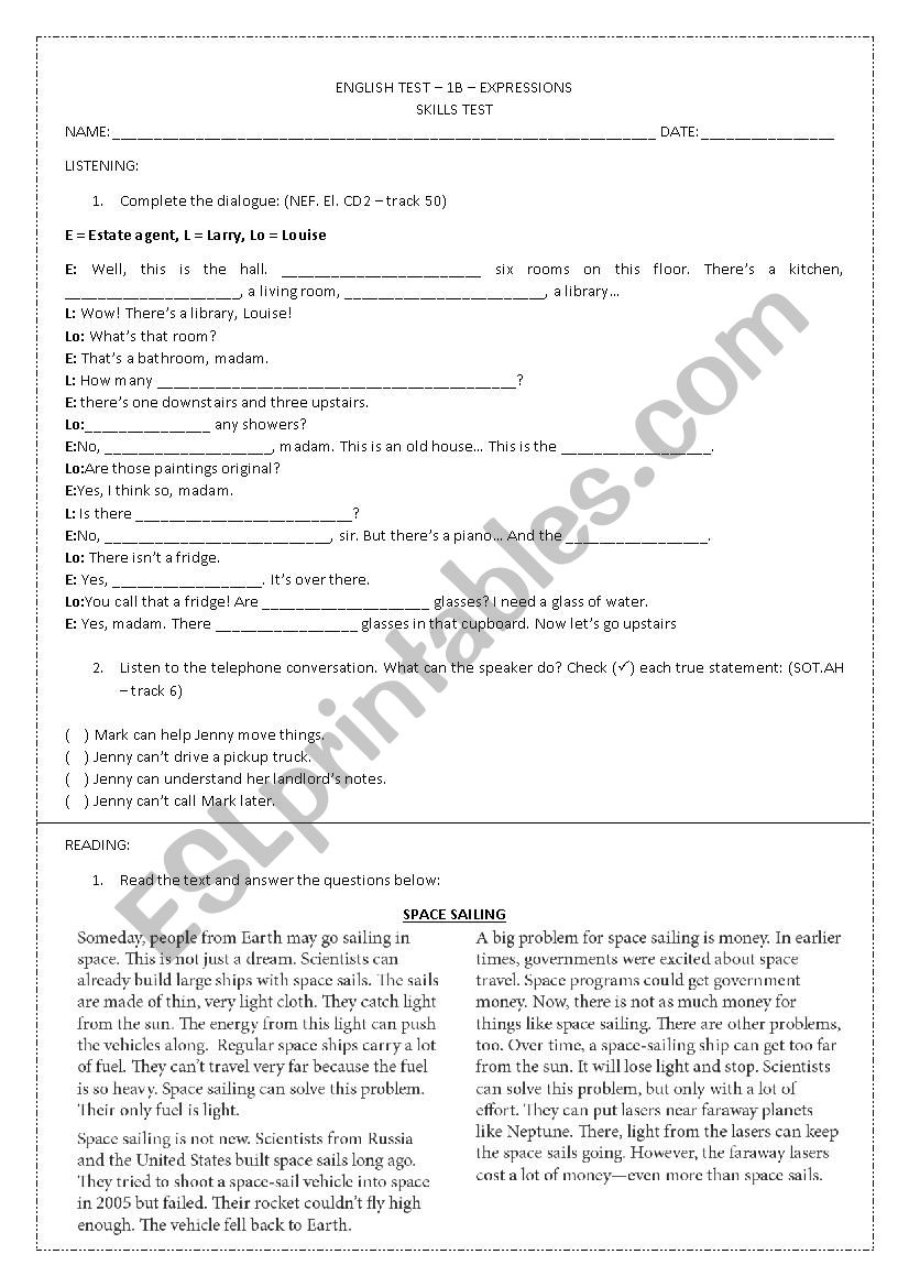 Skills activity worksheet