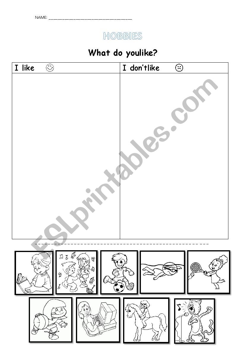 Hobbies worksheet