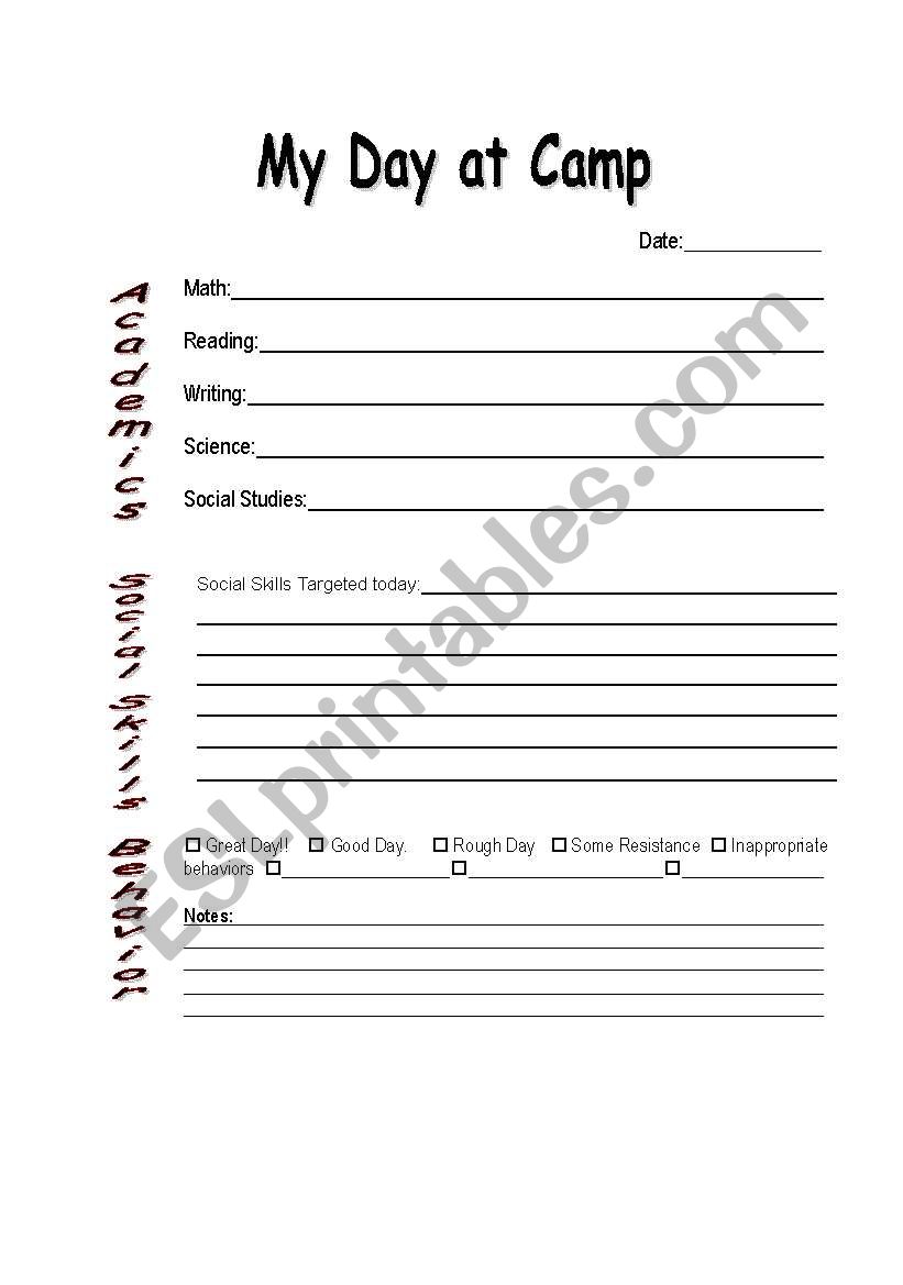 communication home to camp worksheet