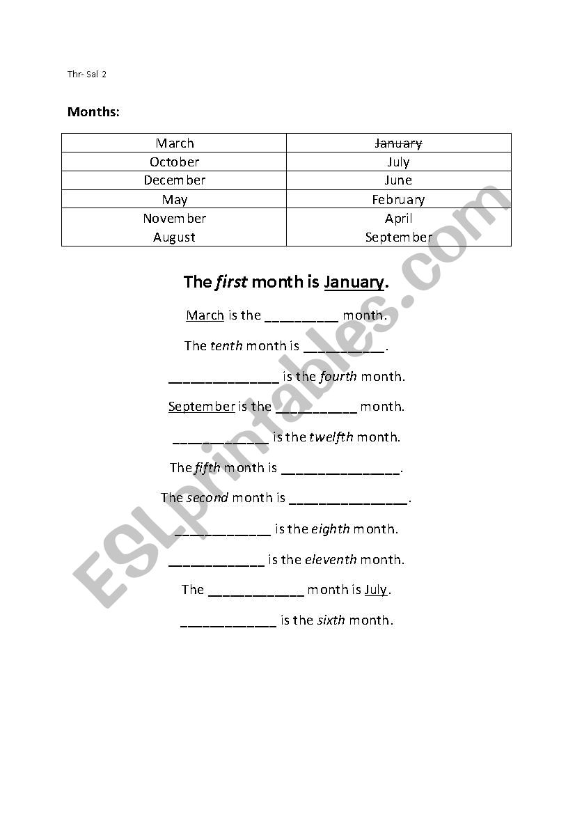 Months  worksheet